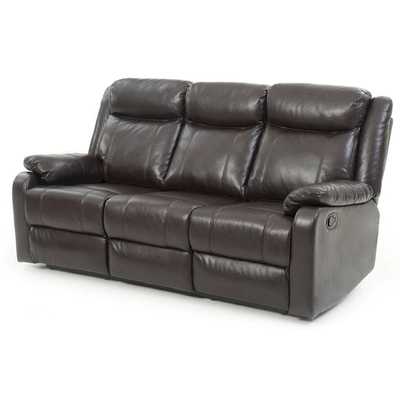 Faux Leather Double Reclining Sofa Modern Padded Arms Grey