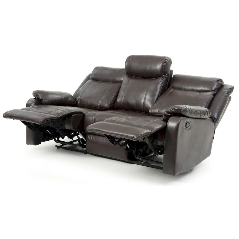 Faux Leather Double Reclining Sofa Modern Padded Arms Grey