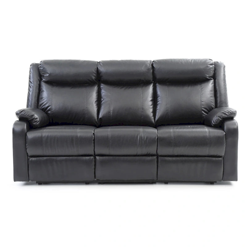 Faux Leather Double Reclining Sofa Modern Padded Arms Grey