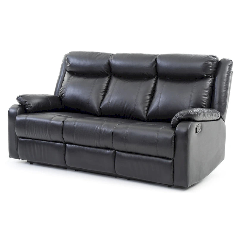 Faux Leather Double Reclining Sofa Modern Padded Arms Grey