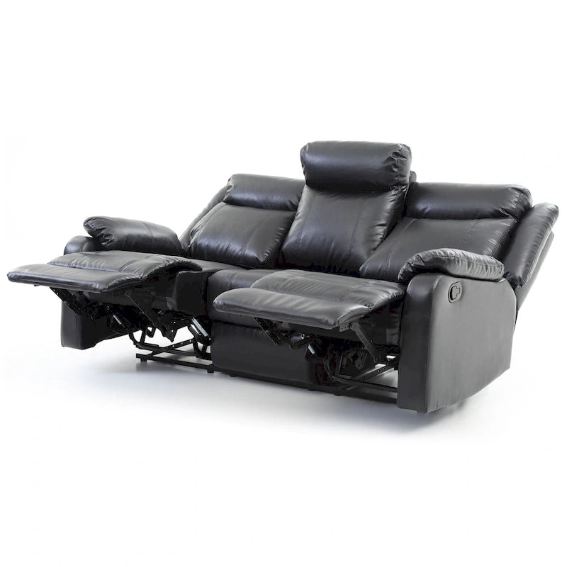 Faux Leather Double Reclining Sofa Modern Padded Arms Grey