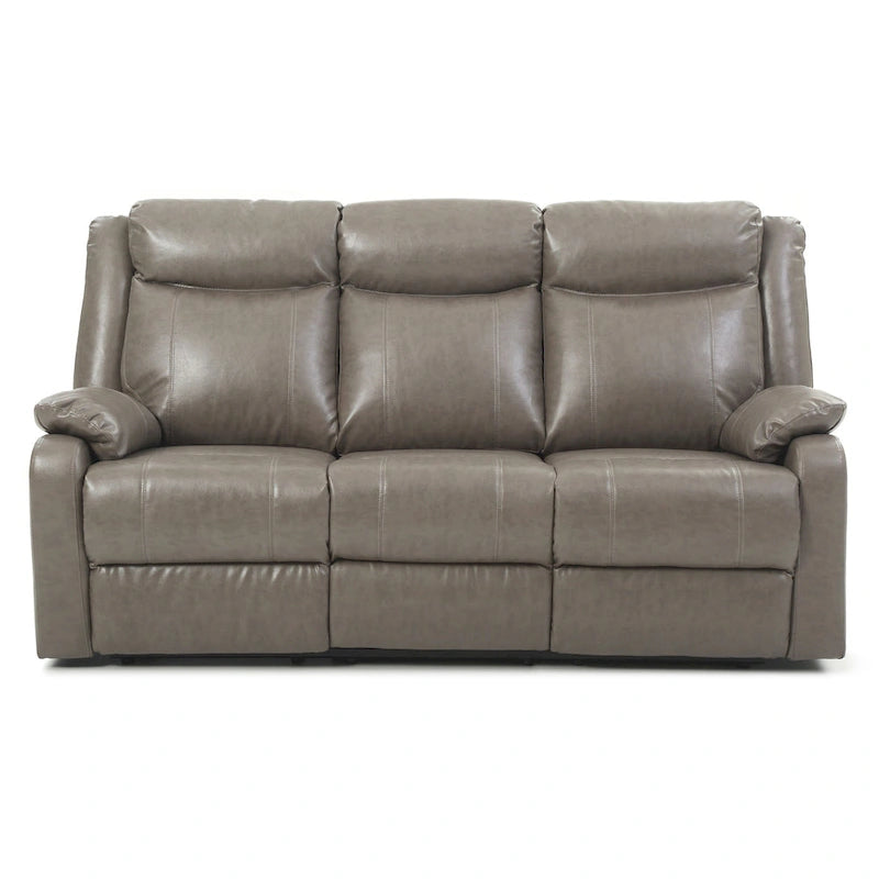 Faux Leather Double Reclining Sofa Modern Padded Arms Grey