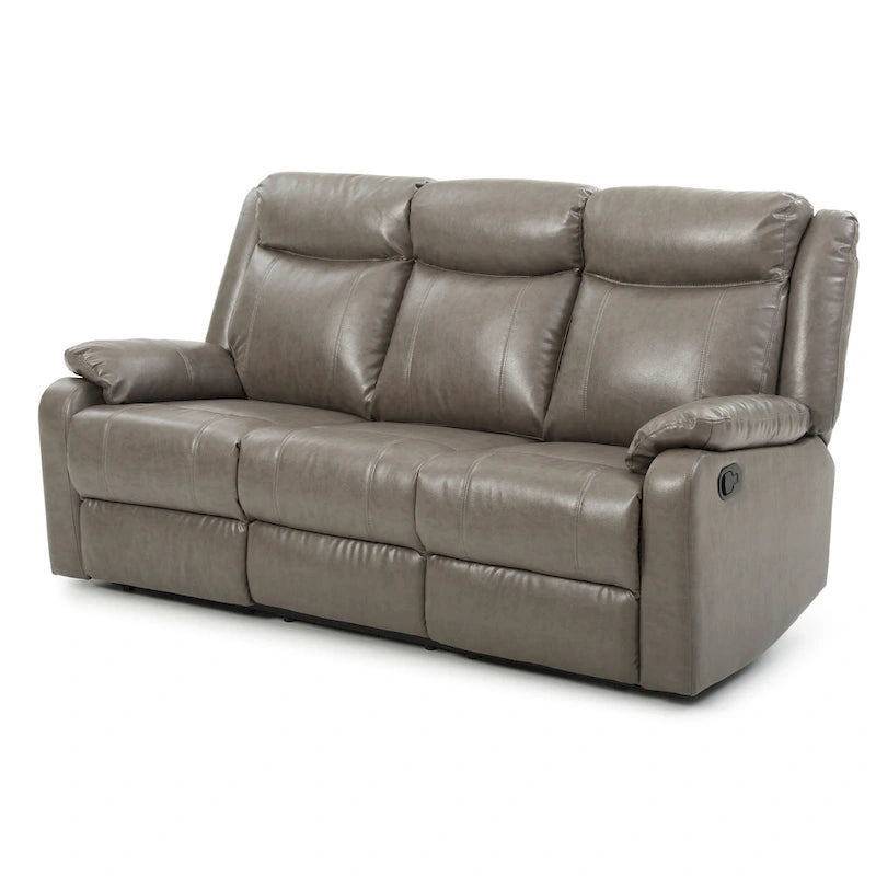 Faux Leather Double Reclining Sofa Modern Padded Arms Grey