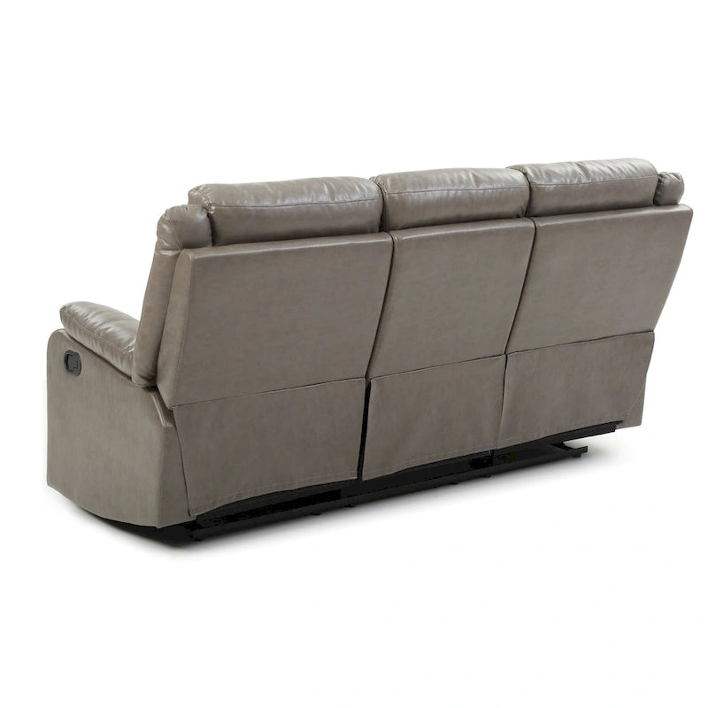 Faux Leather Double Reclining Sofa Modern Padded Arms Grey