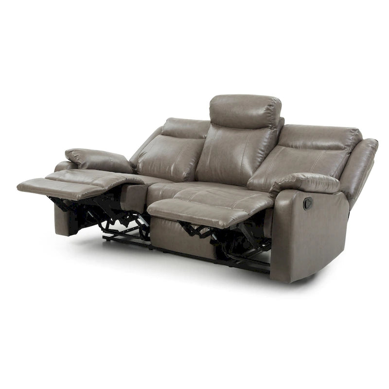 Faux Leather Double Reclining Sofa Modern Padded Arms Grey