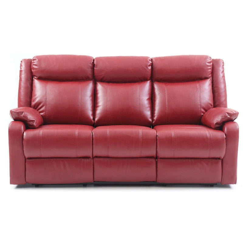 Faux Leather Double Reclining Sofa Modern Padded Arms Grey