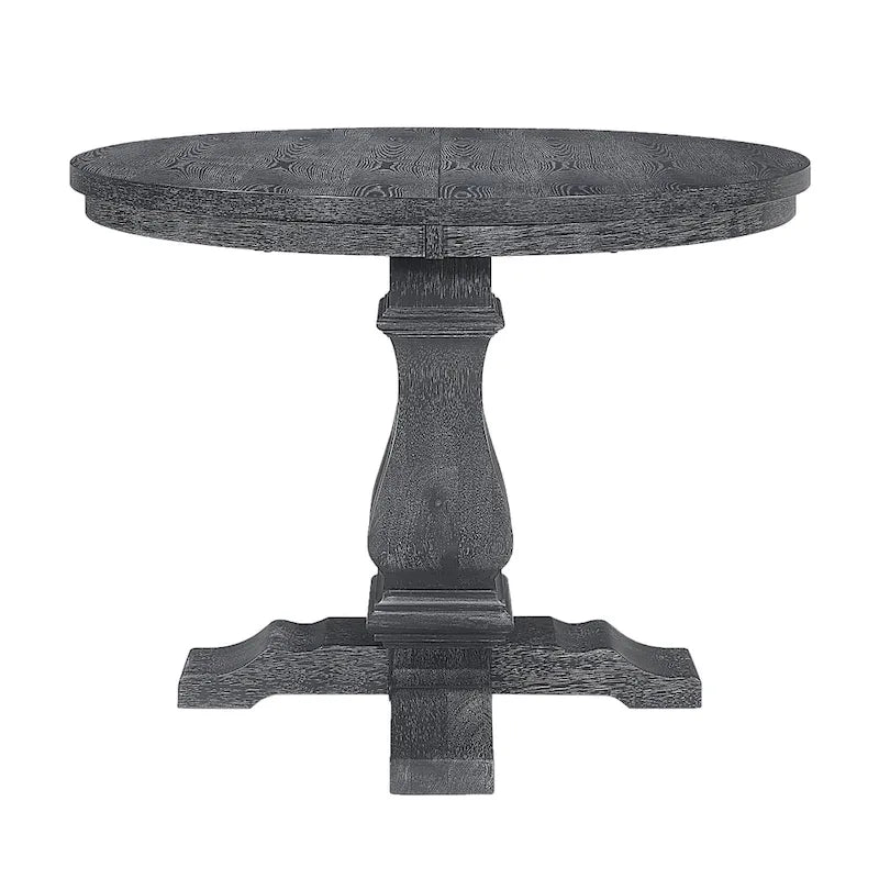 Expandable Round Rustic Wood Dining Table with Pedestal Base Grey
