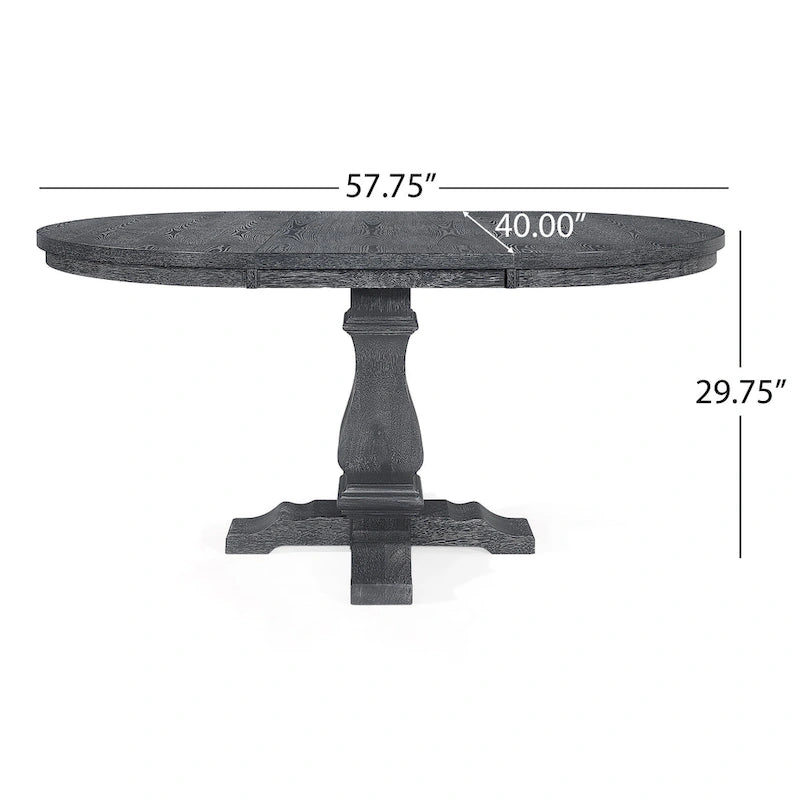 Expandable Round Rustic Wood Dining Table with Pedestal Base Grey