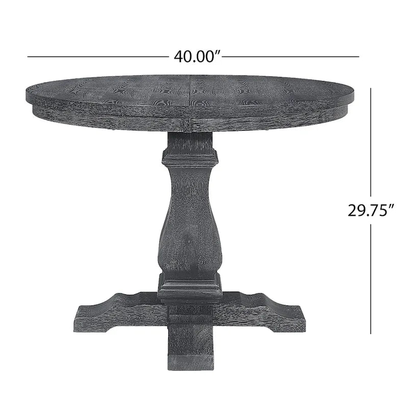 Expandable Round Rustic Wood Dining Table with Pedestal Base Grey
