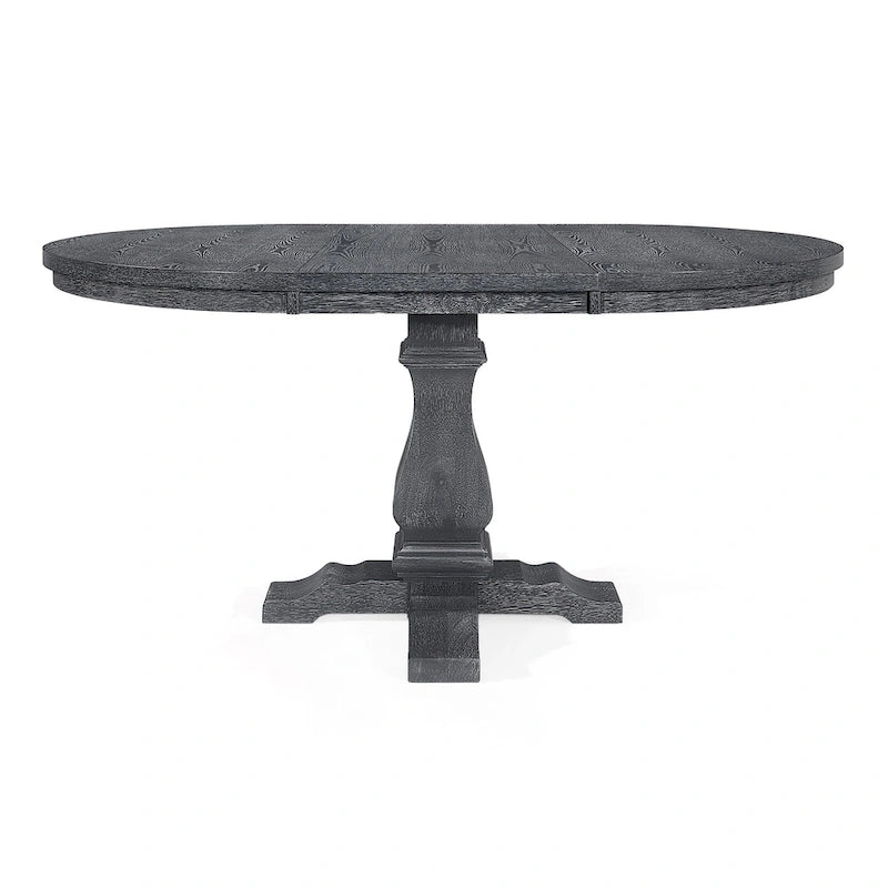 Expandable Round Rustic Wood Dining Table with Pedestal Base Grey