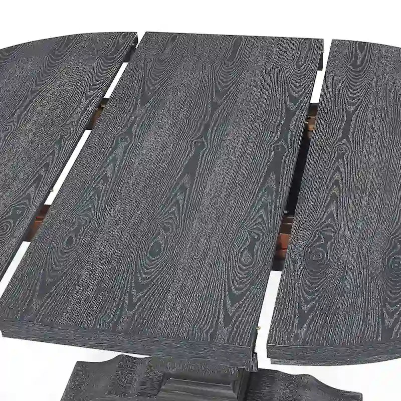 Expandable Round Rustic Wood Dining Table with Pedestal Base Grey