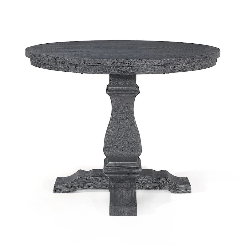 Expandable Round Rustic Wood Dining Table with Pedestal Base Grey