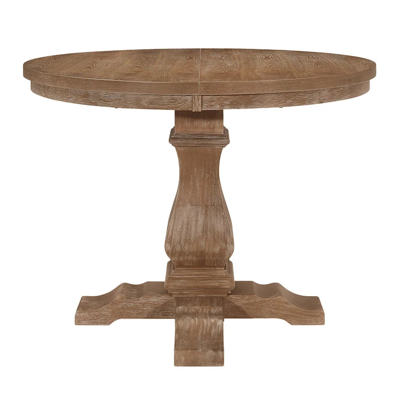 Expandable Round Rustic Wood Dining Table with Pedestal Base Grey
