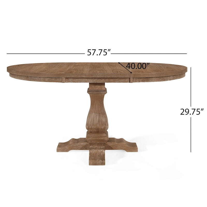 Expandable Round Rustic Wood Dining Table with Pedestal Base Grey