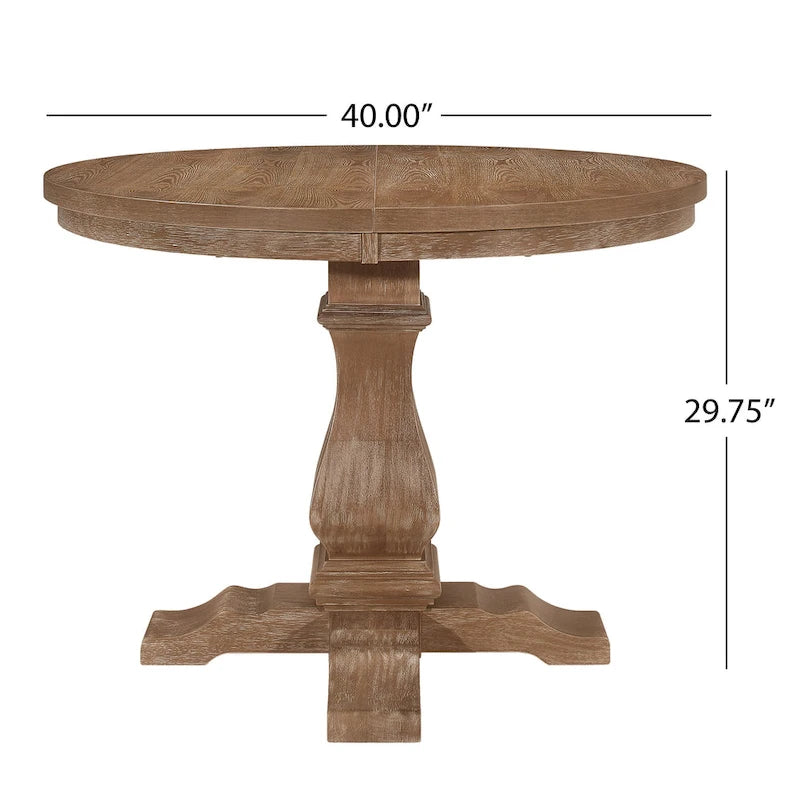Expandable Round Rustic Wood Dining Table with Pedestal Base Grey