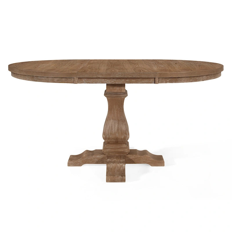 Expandable Round Rustic Wood Dining Table with Pedestal Base Grey