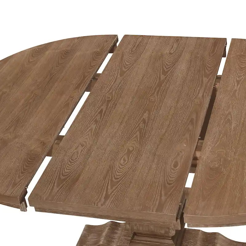 Expandable Round Rustic Wood Dining Table with Pedestal Base Grey
