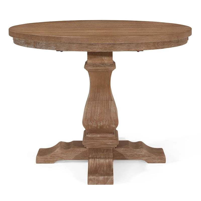 Expandable Round Rustic Wood Dining Table with Pedestal Base Grey