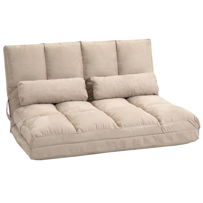 Convertible Floor Sofa Bed Adjustable Backrest Foldable Beige Grey Suede