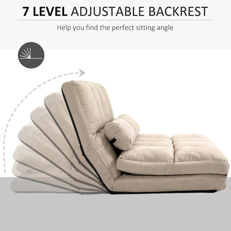 Convertible Floor Sofa Bed Adjustable Backrest Foldable Beige Grey Suede