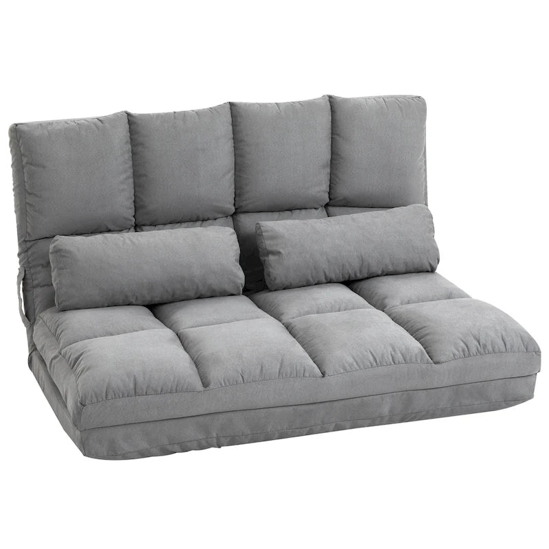 Convertible Floor Sofa Bed Adjustable Backrest Foldable Beige Grey Suede