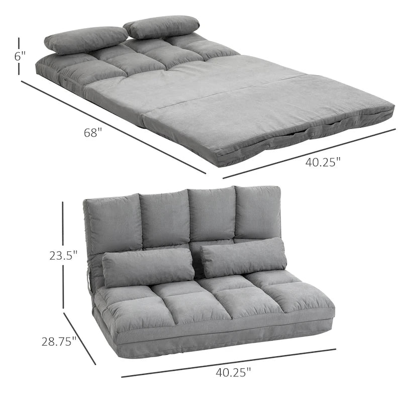 Convertible Floor Sofa Bed Adjustable Backrest Foldable Beige Grey Suede