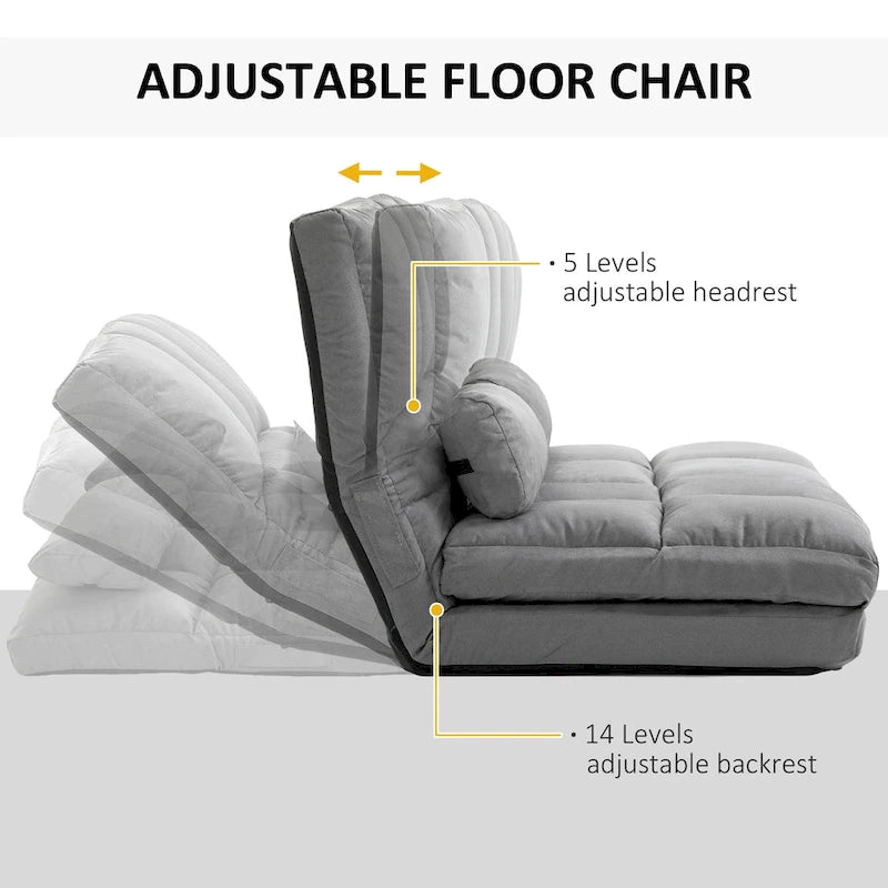 Convertible Floor Sofa Bed Adjustable Backrest Foldable Beige Grey Suede