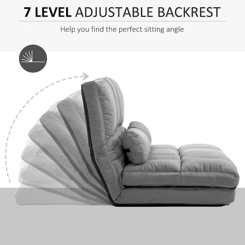 Convertible Floor Sofa Bed Adjustable Backrest Foldable Beige Grey Suede
