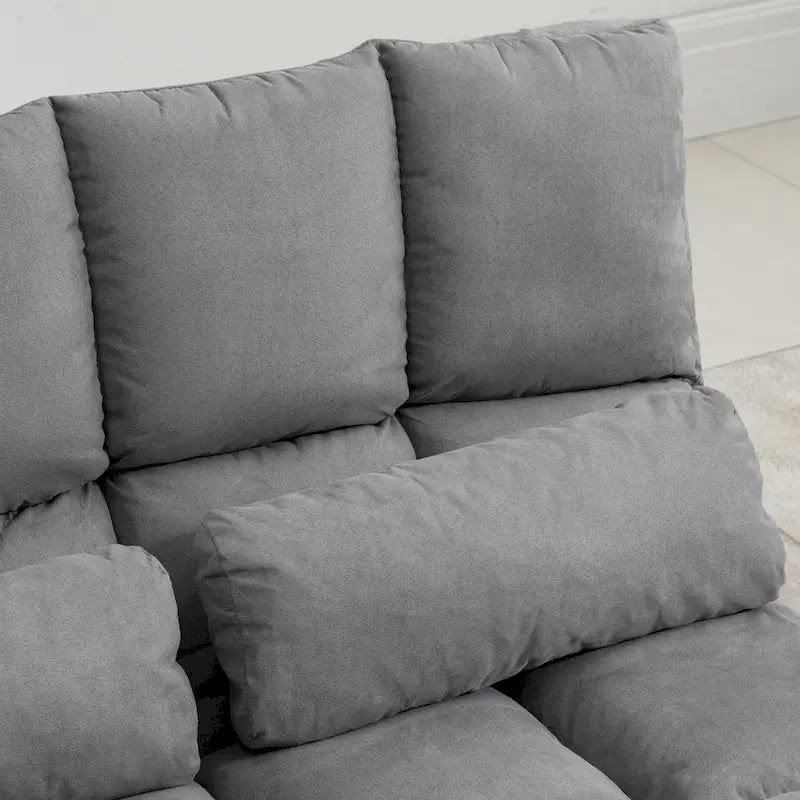 Convertible Floor Sofa Bed Adjustable Backrest Foldable Beige Grey Suede