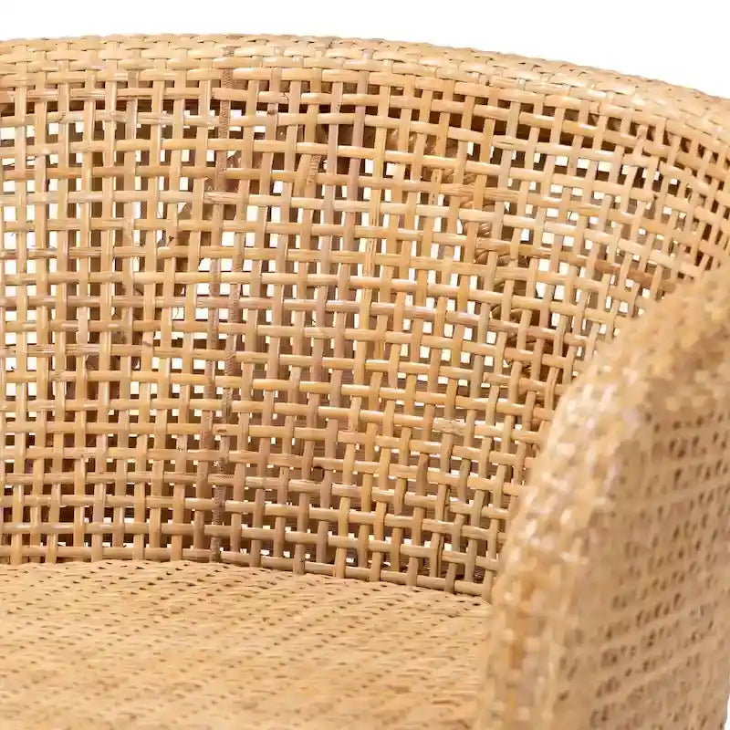 Woven Rattan Barrel Back Counter Stool Solid Wood Legs Walnut Brown