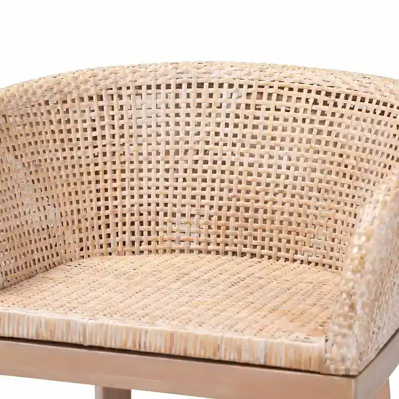 Woven Rattan Barrel Back Counter Stool Solid Wood Legs Walnut Brown