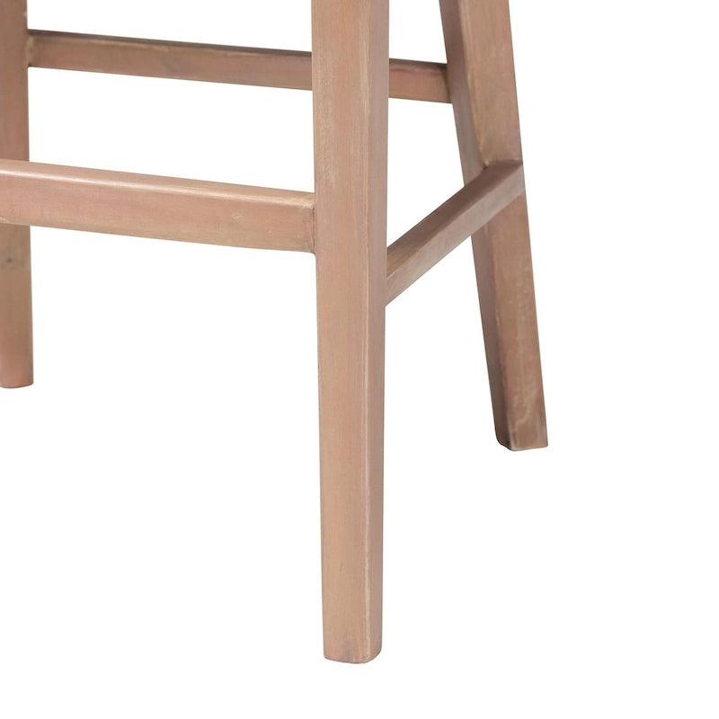 Woven Rattan Barrel Back Counter Stool Solid Wood Legs Walnut Brown