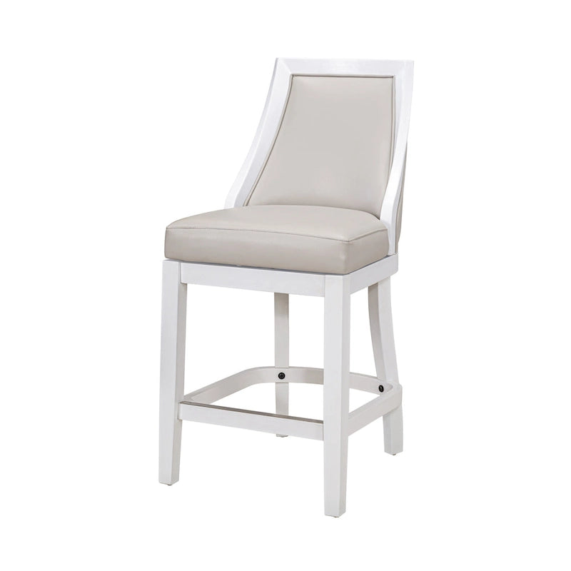 Modern High-Back Swivel Bar Stool White Frame Gray Faux Leather Seat