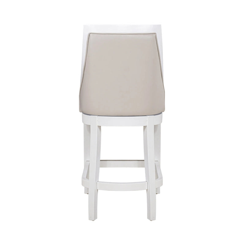 Modern High-Back Swivel Bar Stool White Frame Gray Faux Leather Seat