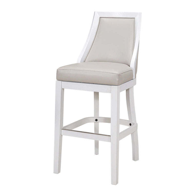 Modern High-Back Swivel Bar Stool White Frame Gray Faux Leather Seat