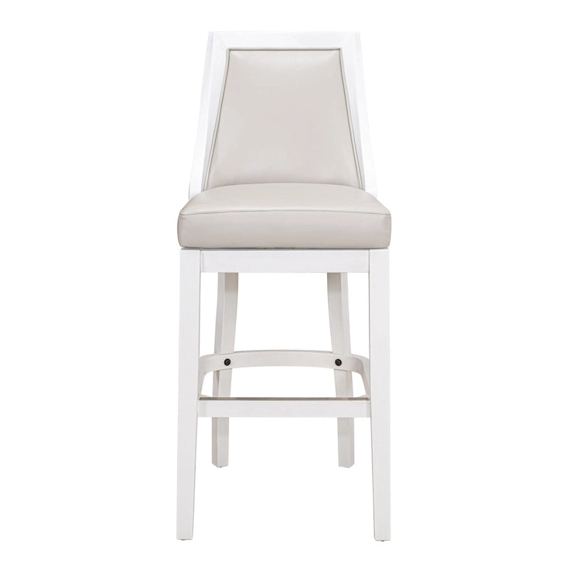 Modern High-Back Swivel Bar Stool White Frame Gray Faux Leather Seat