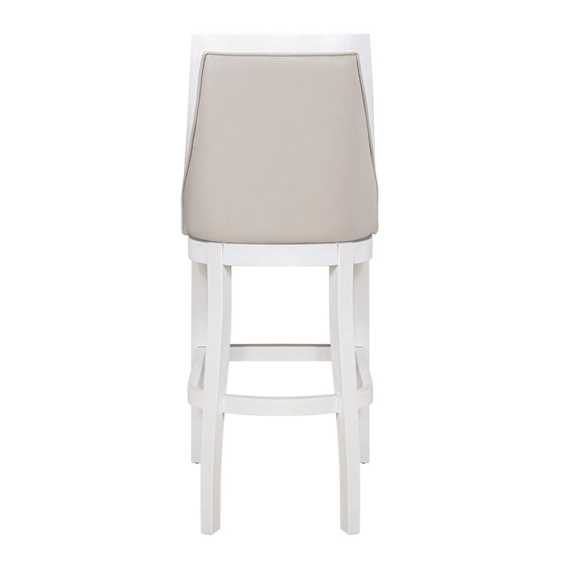 Modern High-Back Swivel Bar Stool White Frame Gray Faux Leather Seat