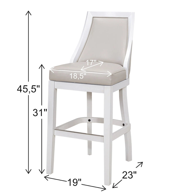 Modern High-Back Swivel Bar Stool White Frame Gray Faux Leather Seat