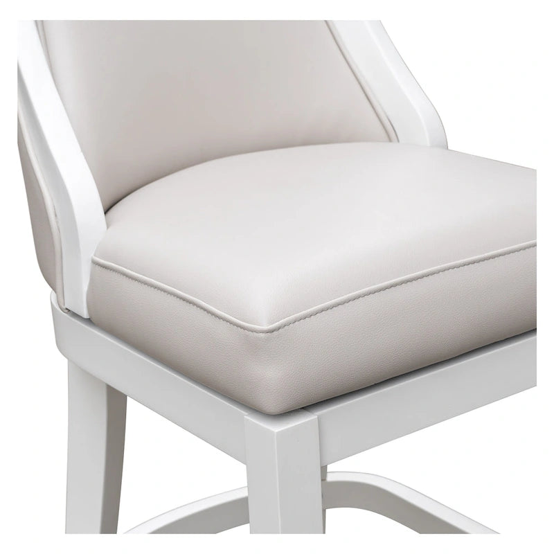 Modern High-Back Swivel Bar Stool White Frame Gray Faux Leather Seat