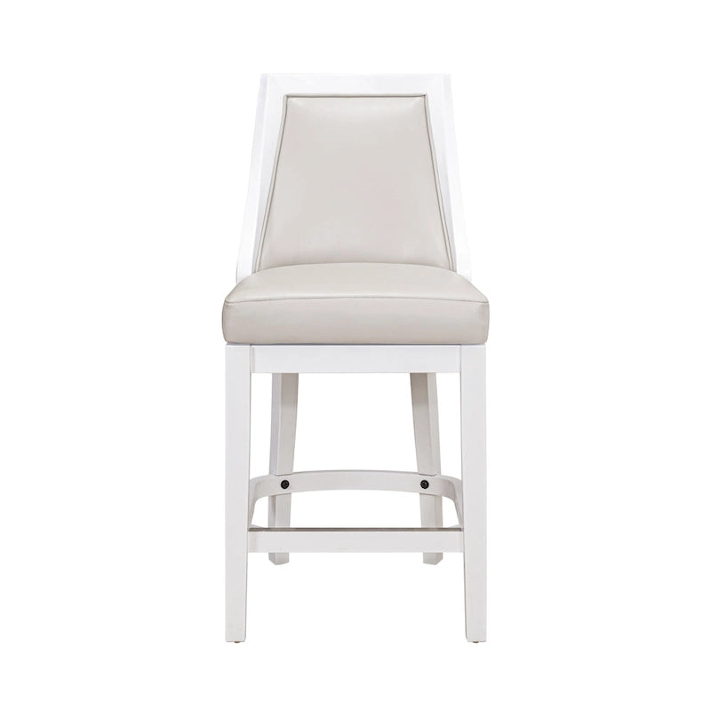 Modern High-Back Swivel Bar Stool White Frame Gray Faux Leather Seat