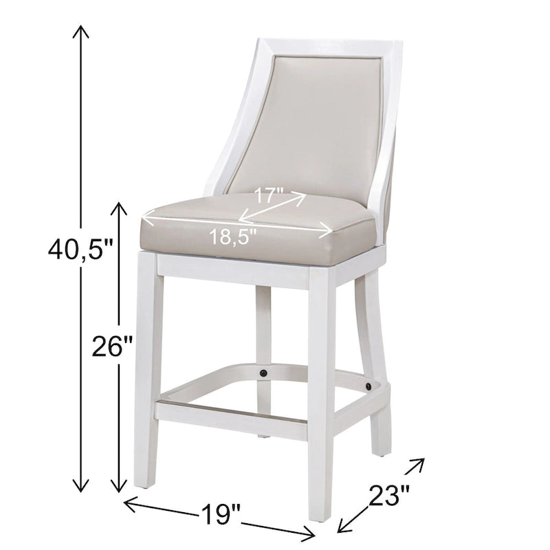Modern High-Back Swivel Bar Stool White Frame Gray Faux Leather Seat