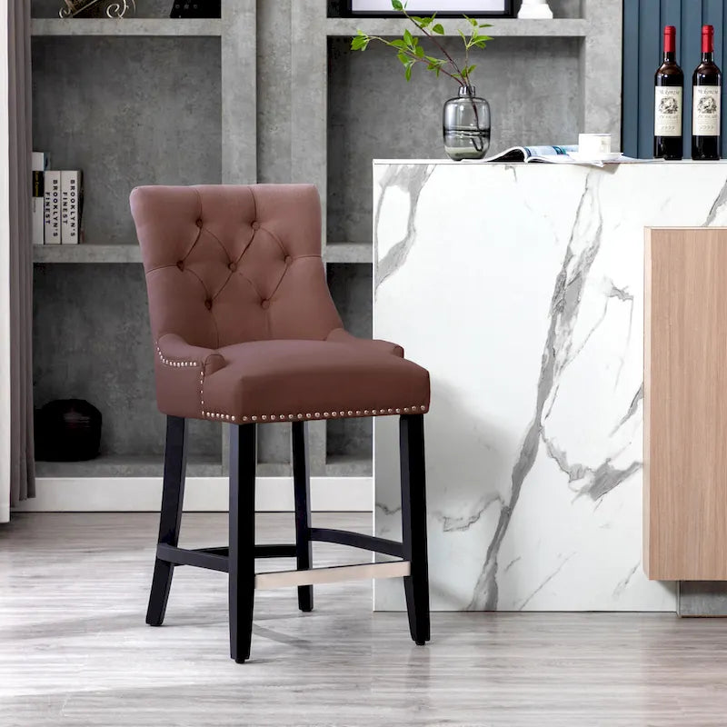 Carter 24 Upholstered Button Tufted Counter Stool, Black Legs