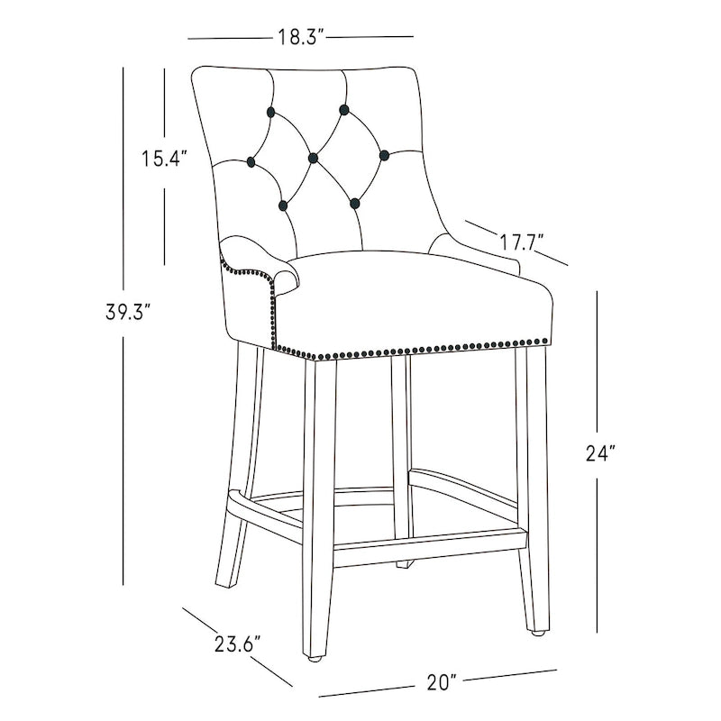 Upholstered Button Tufted Counter Stool with Black Wood Legs
