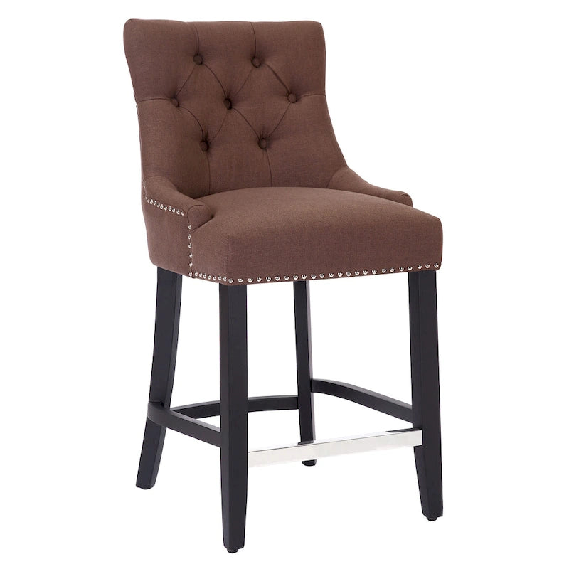 Upholstered Button Tufted Counter Stool with Black Wood Legs