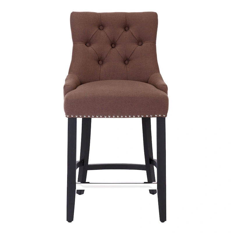 Upholstered Button Tufted Counter Stool with Black Wood Legs