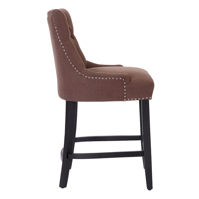 Upholstered Button Tufted Counter Stool with Black Wood Legs