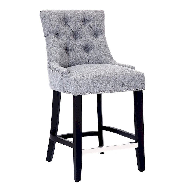 Upholstered Button Tufted Counter Stool with Black Wood Legs