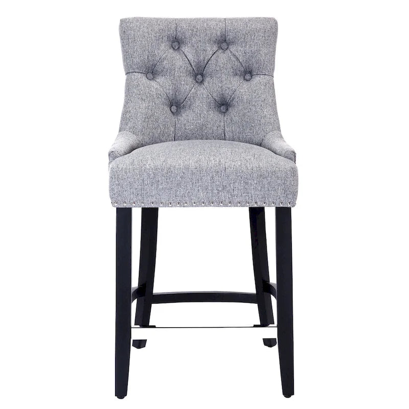 Upholstered Button Tufted Counter Stool with Black Wood Legs
