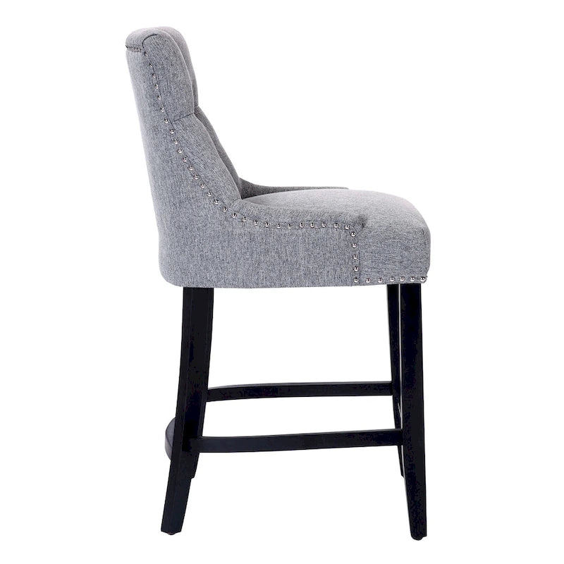 Upholstered Button Tufted Counter Stool with Black Wood Legs