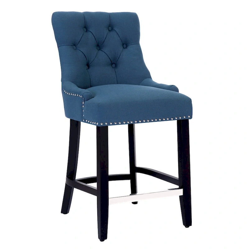 Upholstered Button Tufted Counter Stool with Black Wood Legs